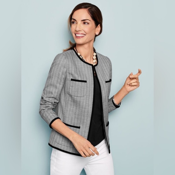 TALBOTS White & Black Westport Tweed Open Front Blazer Jacket - Women’s Size 18 - Picture 2 of 13